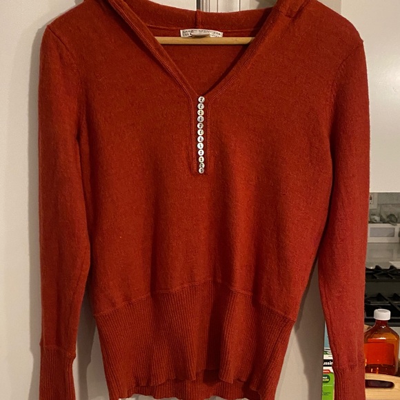 Sarah Spencer Rust- Red Hooded Sweater with Button Accents - Picture 5 of 5